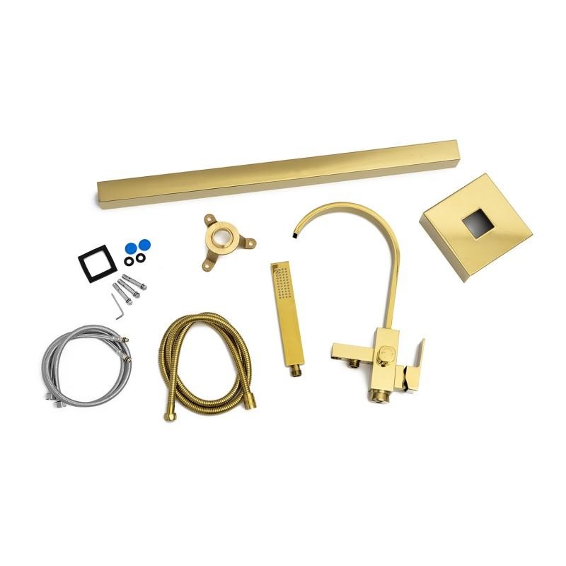 Vrijstaande badkraan - goud - met handdouche - 122 cm hoog