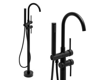 Vrijstaande badkraan - zwart - met handdouche - 114 cm hoog