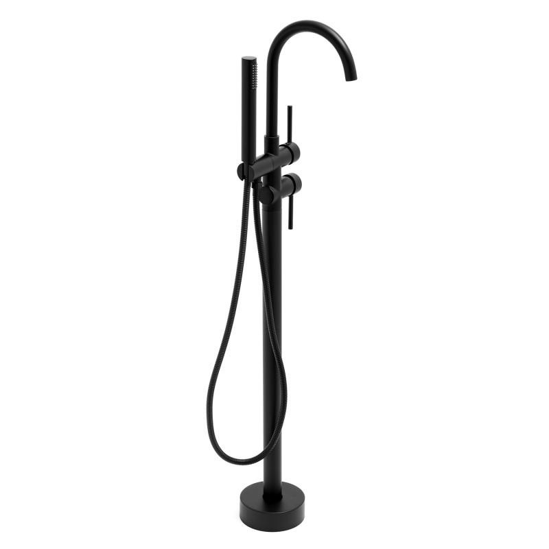 Vrijstaande badkraan - zwart - met handdouche - 114 cm hoog