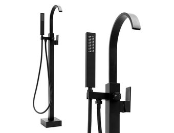 Vrijstaande badkraan - met handdouche - 122,5cm hoog - zwart