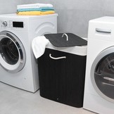 Wasmand - 2 vakken - 100 L - 52,5x33,5x63 cm - zwart bamboe