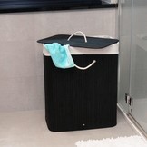 Wasmand - 2 vakken - 100 L - 52,5x33,5x63 cm - zwart bamboe
