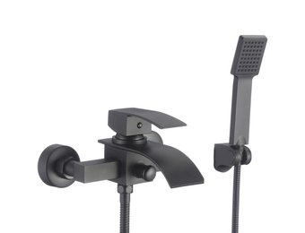 Badkraan met handdouche - opbouw - platte uitloop - zwart