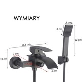 Badkraan met handdouche - opbouw - platte uitloop - zwart