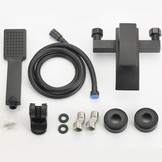 Badkraan met handdouche - opbouw - platte uitloop - zwart