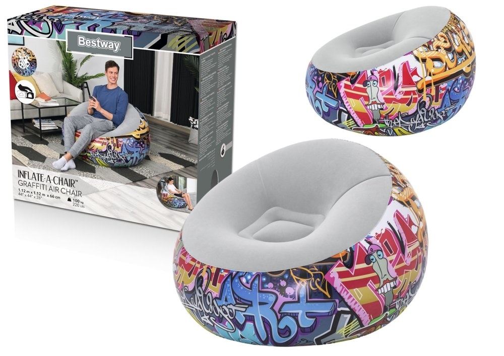 Bestway 75075 - opblaasbare stoel - 112x112x66 cm - graffiti
