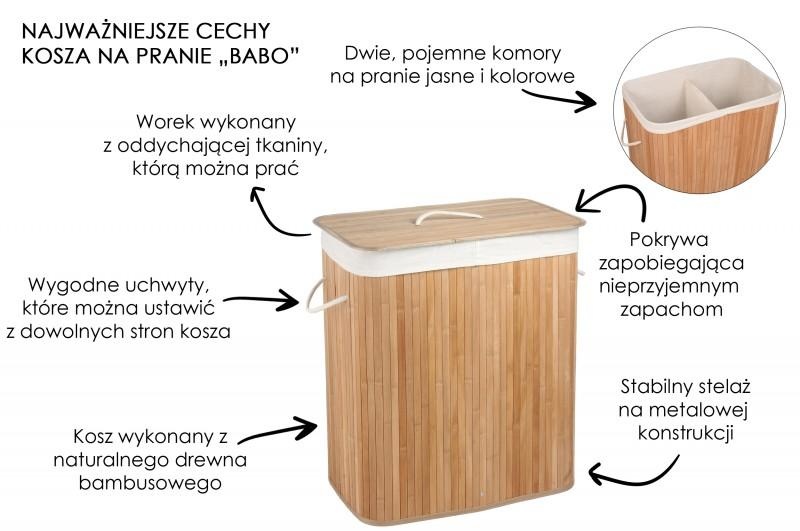 Wasmand - 2 vakken - 100 L - 52,5x33,5x63 cm - bamboe