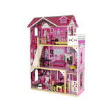 Houten poppenhuis - Pola - met meubels - 82x118 cm - roze