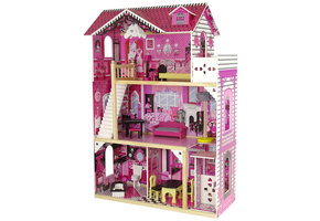 Houten poppenhuis - Pola - met meubels - 82x118 cm - roze