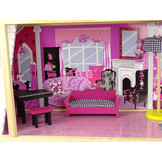 Houten poppenhuis - Pola - met meubels - 82x118 cm - roze