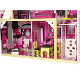 Houten poppenhuis - Pola - met meubels - 82x118 cm - roze