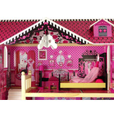 Houten poppenhuis - Pola - met meubels - 82x118 cm - roze