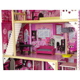 Houten poppenhuis - Pola - met meubels - 82x118 cm - roze