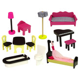 Houten poppenhuis - Pola - met meubels - 82x118 cm - roze