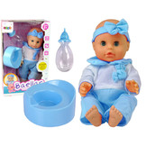 Babypop - plaspop - 30 cm - met fles en potje - blauw