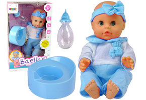 Babypop - plaspop - 30 cm - met fles en potje - blauw