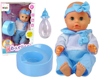 Babypop - plaspop - 30 cm - met fles en potje - blauw