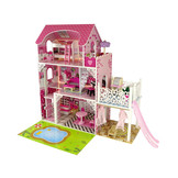 Houten poppenhuis - Villa Nadia - met meubels - 87x90 cm - roze