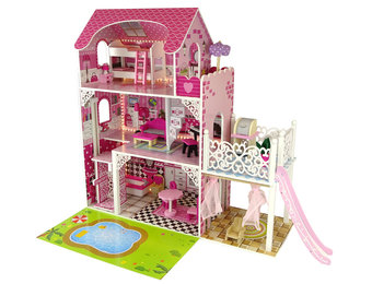 Houten poppenhuis - Villa Nadia - met meubels - 87x90 cm - roze