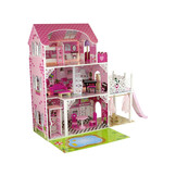 Houten poppenhuis - Villa Nadia - met meubels - 87x90 cm - roze