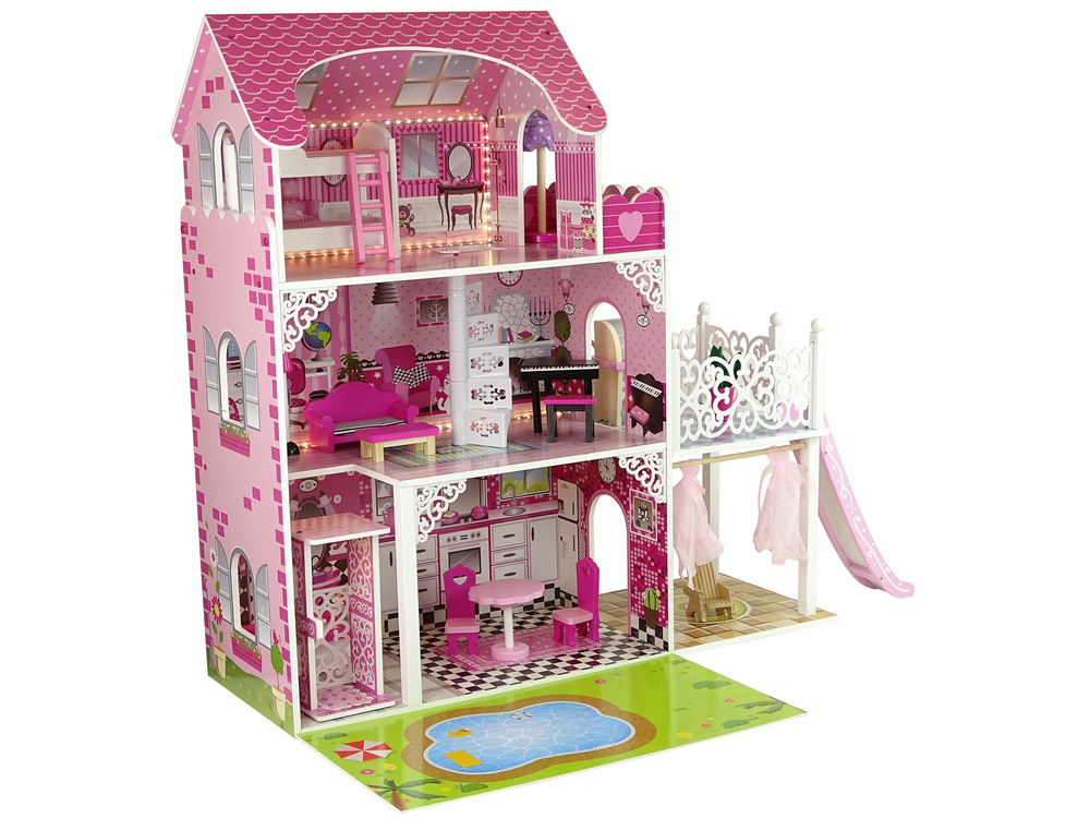 Houten poppenhuis - Villa Nadia - met meubels - 87x90 cm - roze