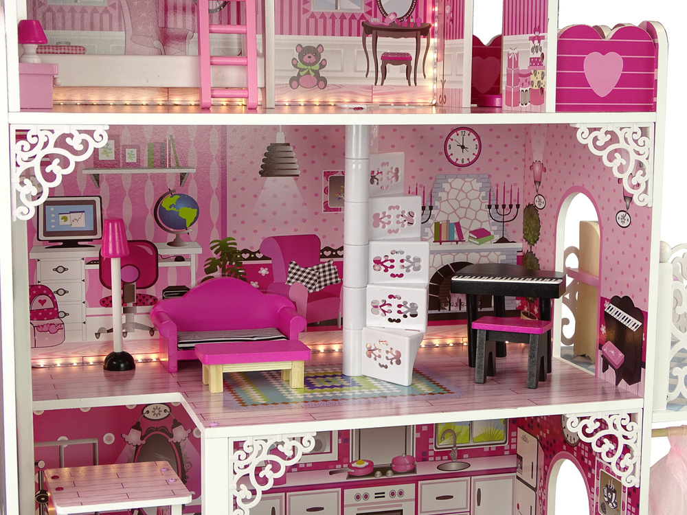 Houten poppenhuis - Villa Nadia - met meubels - 87x90 cm - roze