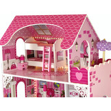 Houten poppenhuis - Villa Nadia - met meubels - 87x90 cm - roze