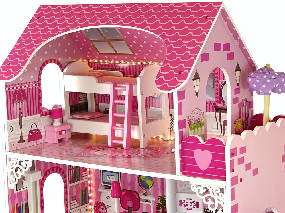 Houten poppenhuis - Villa Nadia - met meubels - 87x90 cm - roze