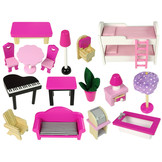 Houten poppenhuis - Villa Nadia - met meubels - 87x90 cm - roze