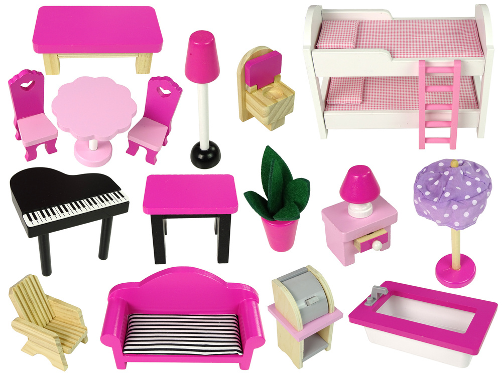 Houten poppenhuis - Villa Nadia - met meubels - 87x90 cm - roze