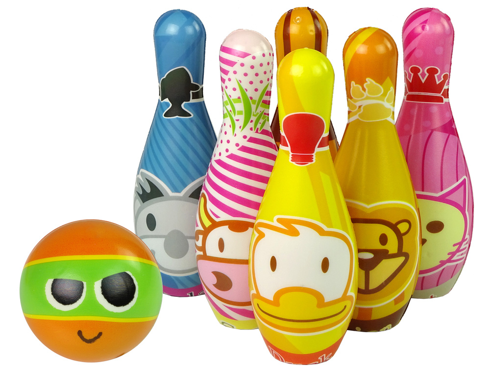 Kegelspel - foam - met getallen en dieren - 19 cm hoog