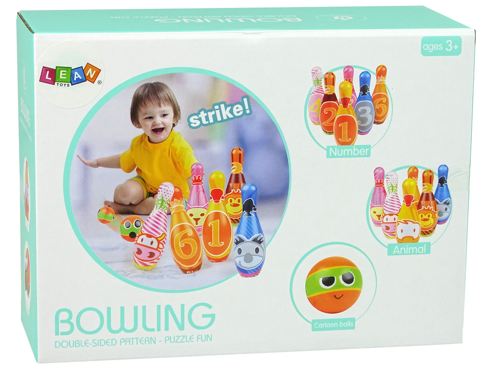 Kegelspel - foam - met getallen en dieren - 19 cm hoog