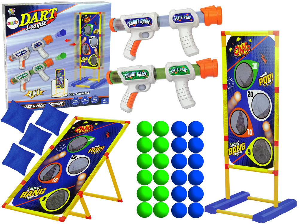 Schietsspel - werpspel - met ballen en speelgoed pistolen