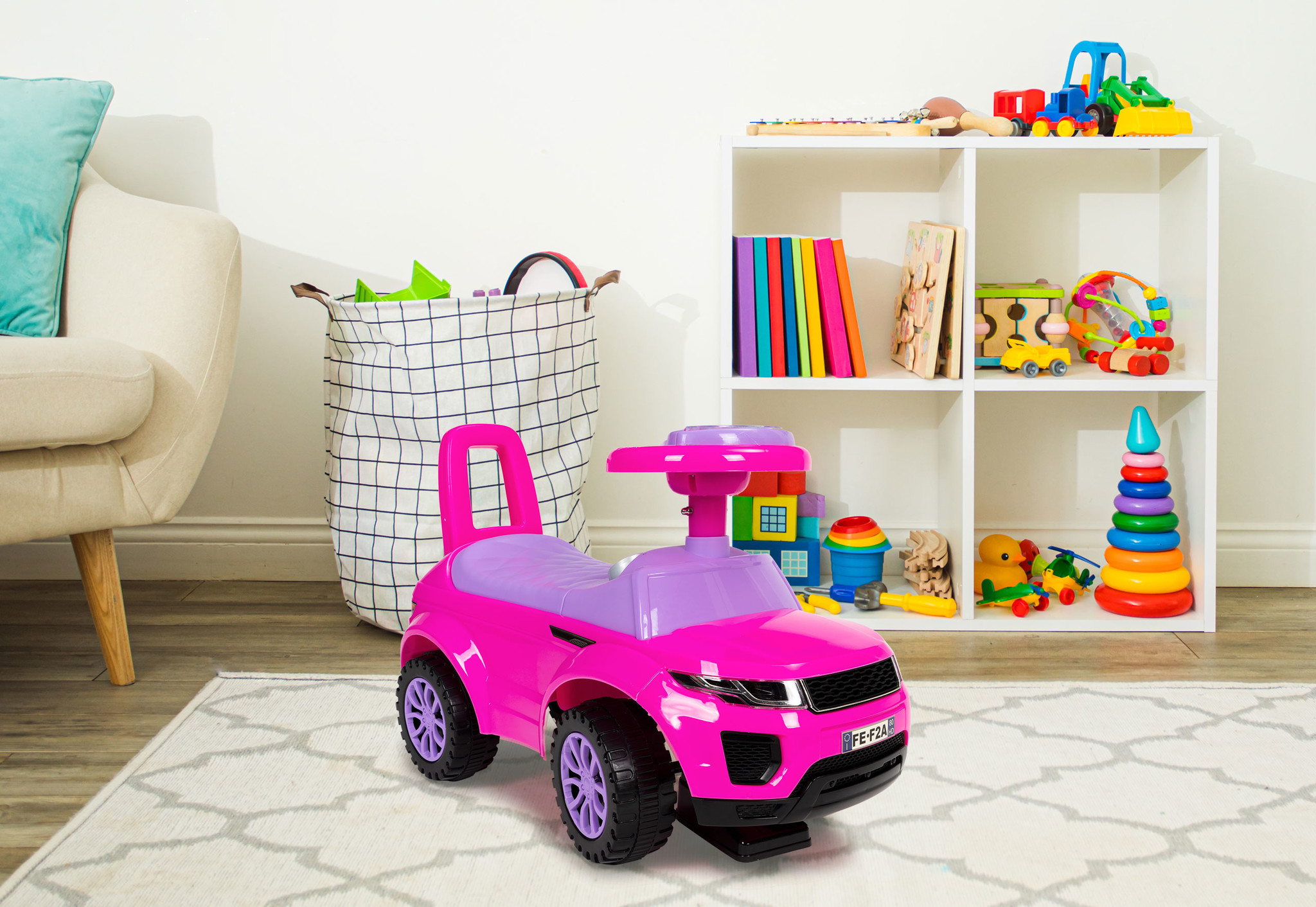 Loopauto - met geluid - 62,5x28x40 cm - roze