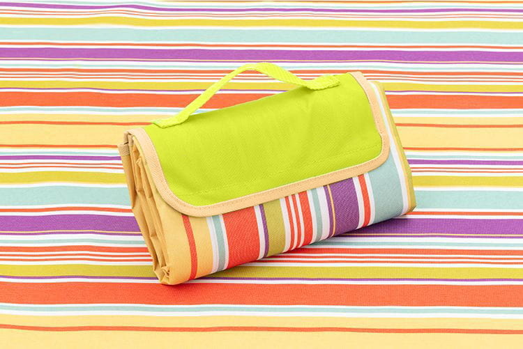 Picknickkleed - waterdicht - 150x200cm - geel paars - gestreept