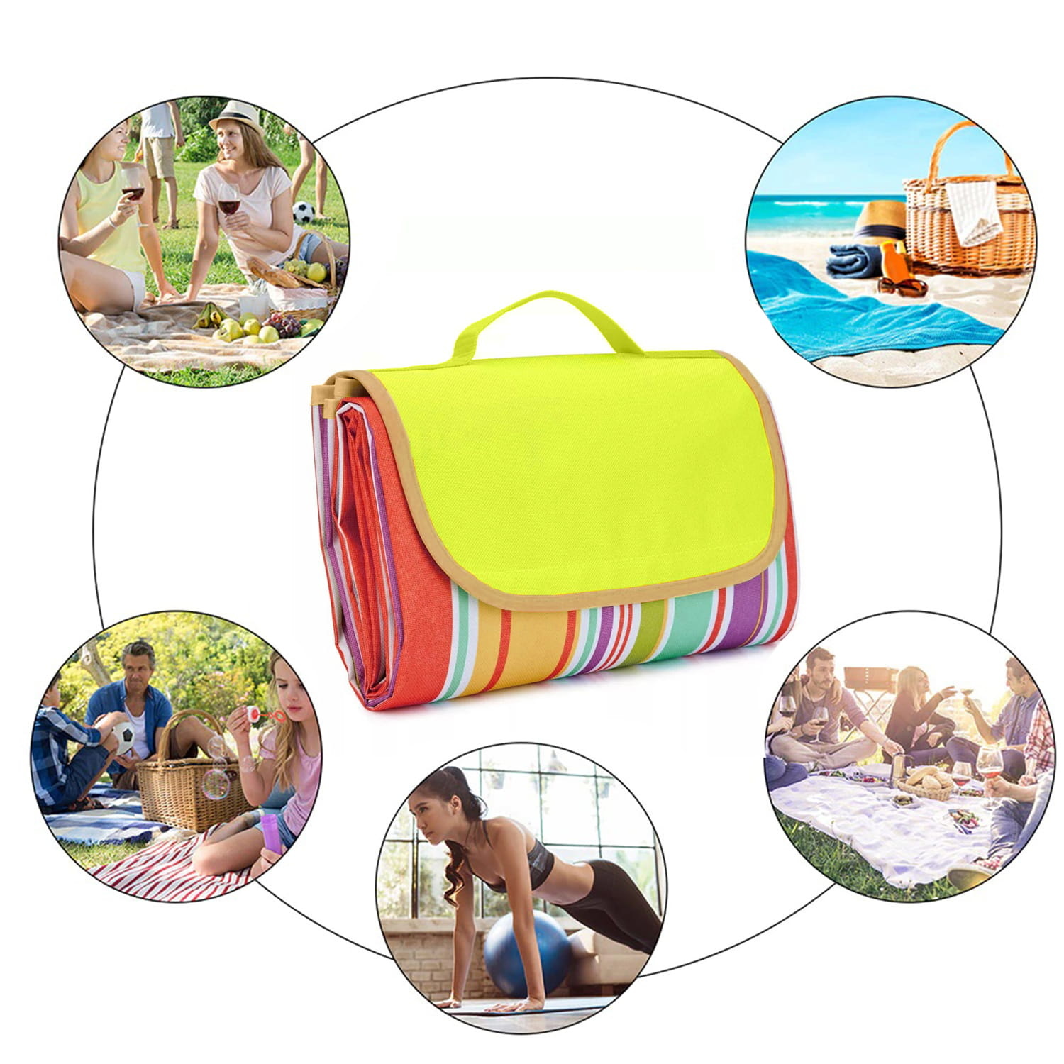 Picknickkleed - waterdicht - 150x200cm - geel paars - gestreept