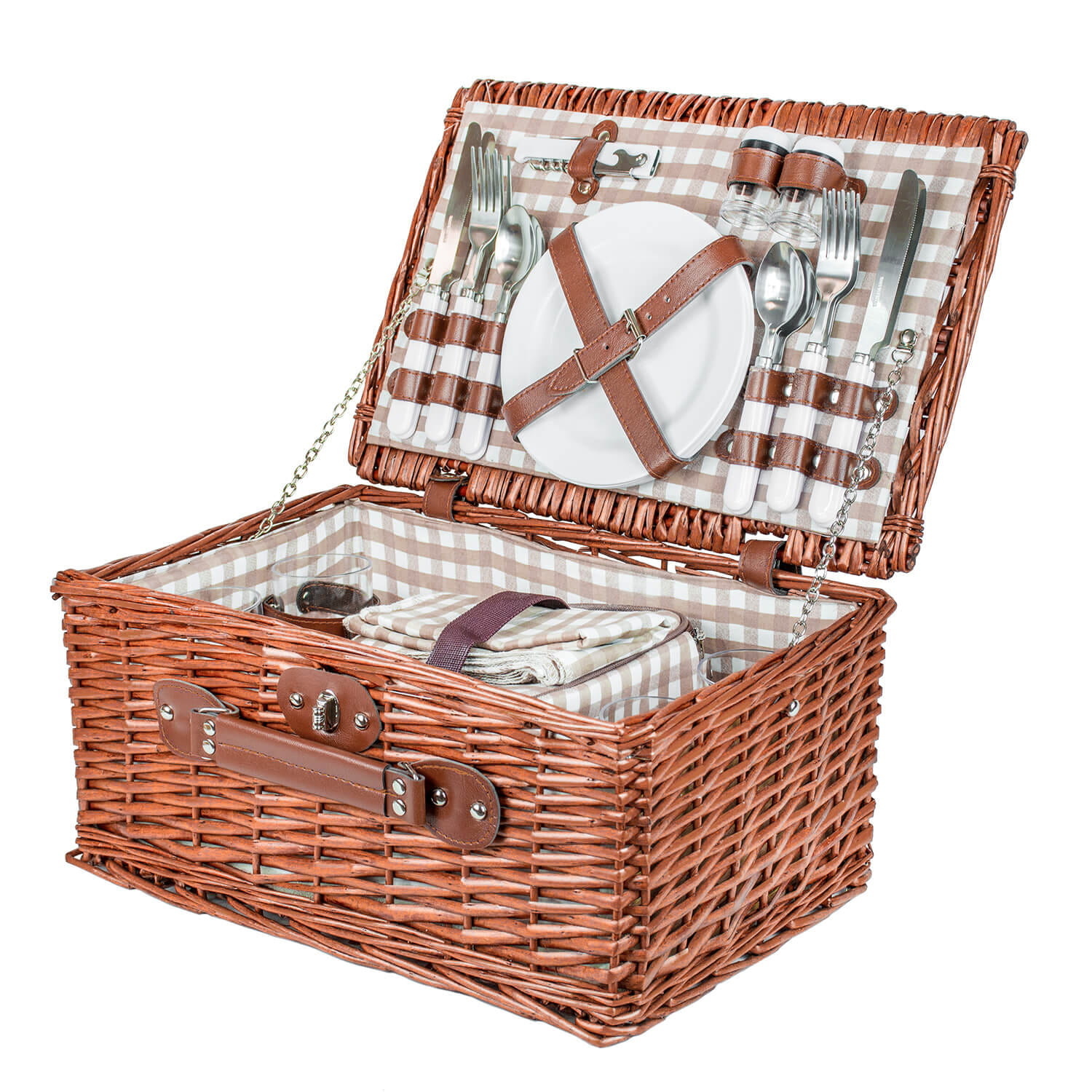 Picknickmand - 4 personen - 29-delig - rieten mand - 42x28x20cm