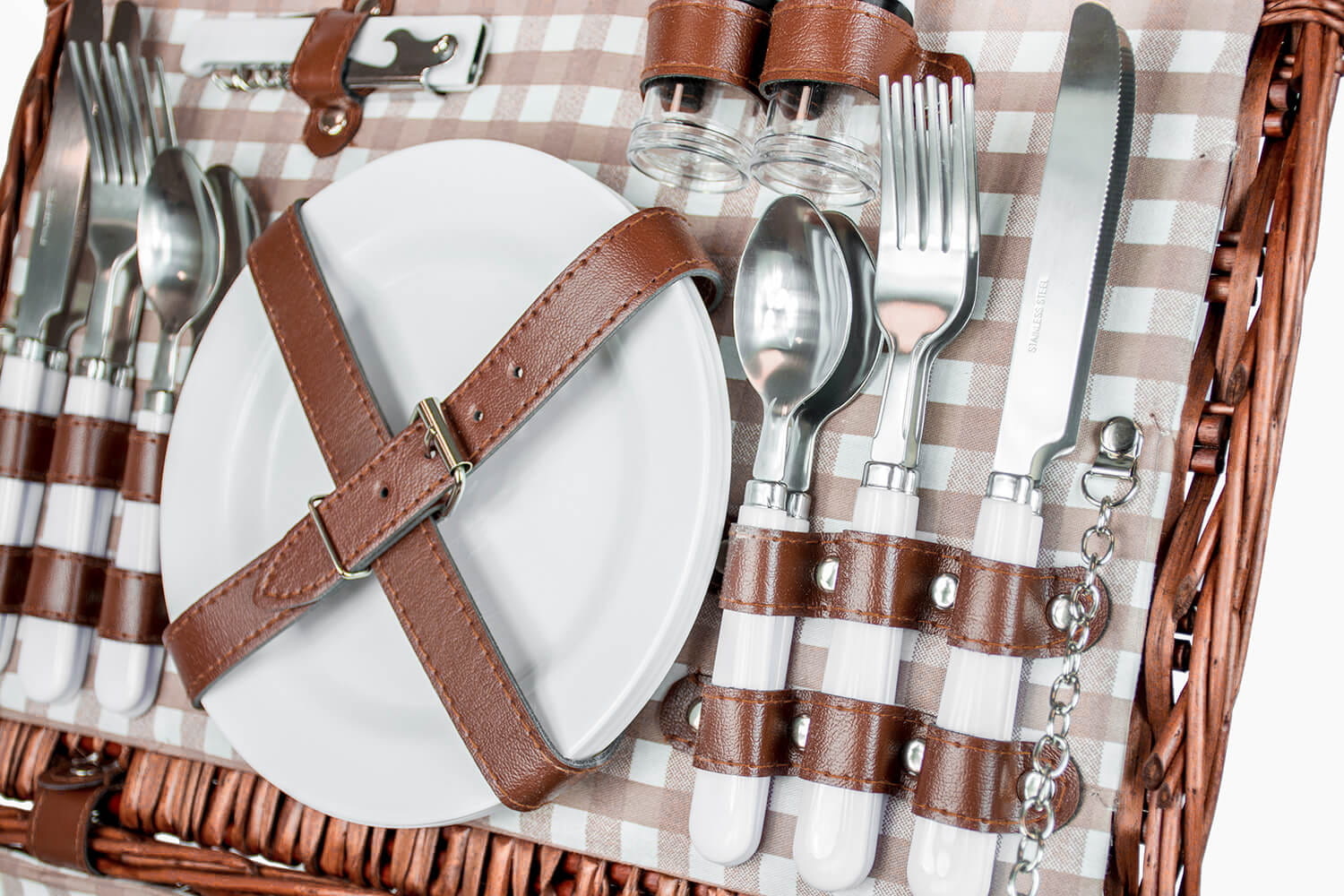 Picknickmand - 4 personen - 29-delig - rieten mand - 42x28x20cm