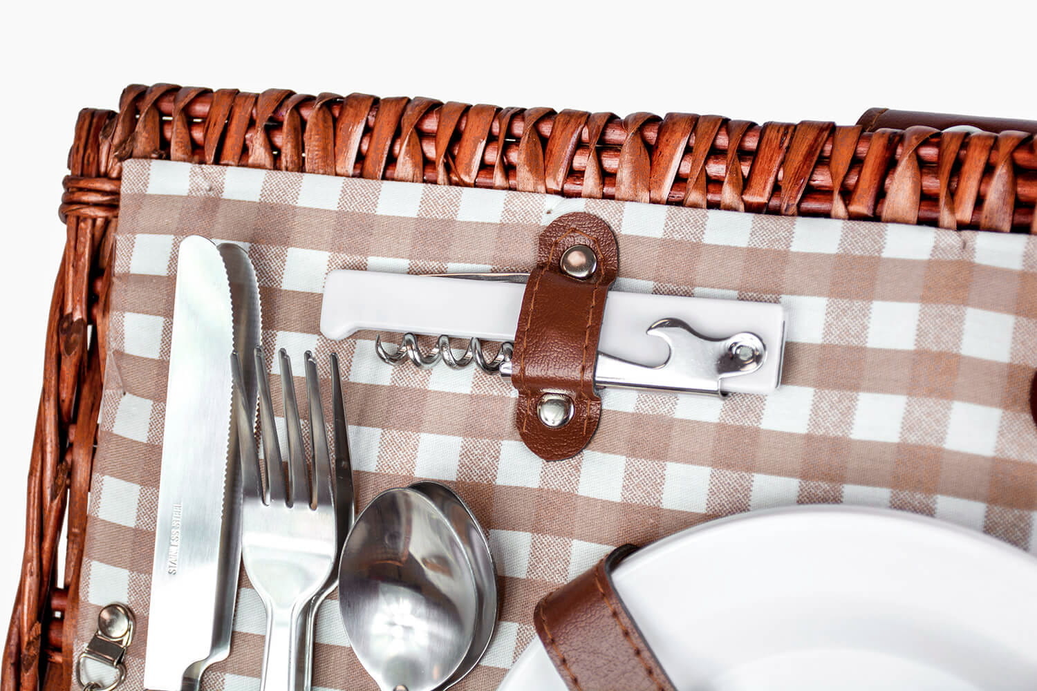 Picknickmand - 4 personen - 29-delig - rieten mand - 42x28x20cm
