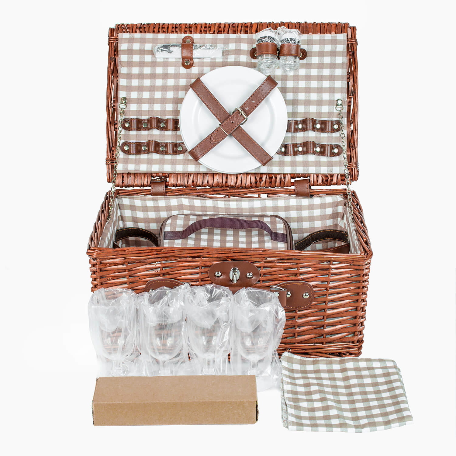 Picknickmand - 4 personen - 29-delig - rieten mand - 42x28x20cm