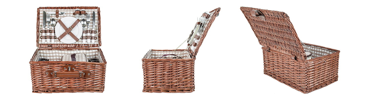 Picknickmand - 4 personen - 29-delig - rieten mand - 42x28x20cm
