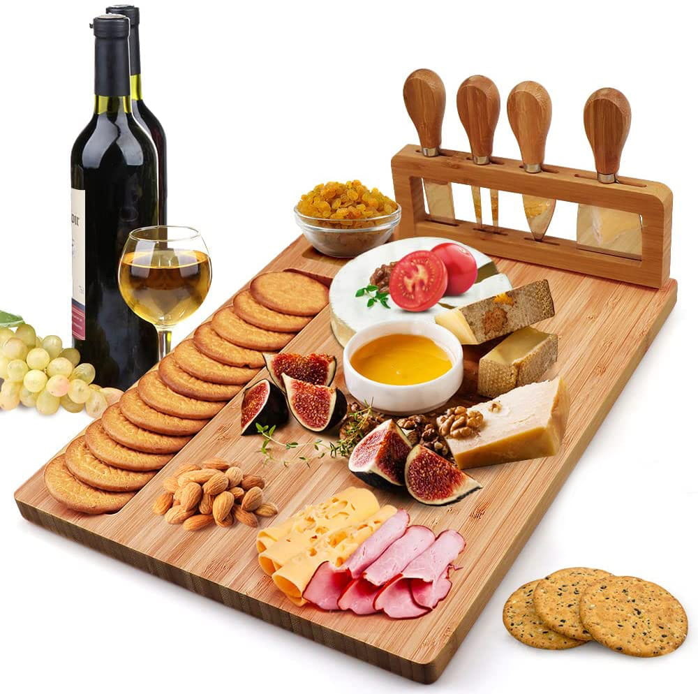 Borrelplank - kaasplankje - bamboe - met messen - 38,5x28 cm