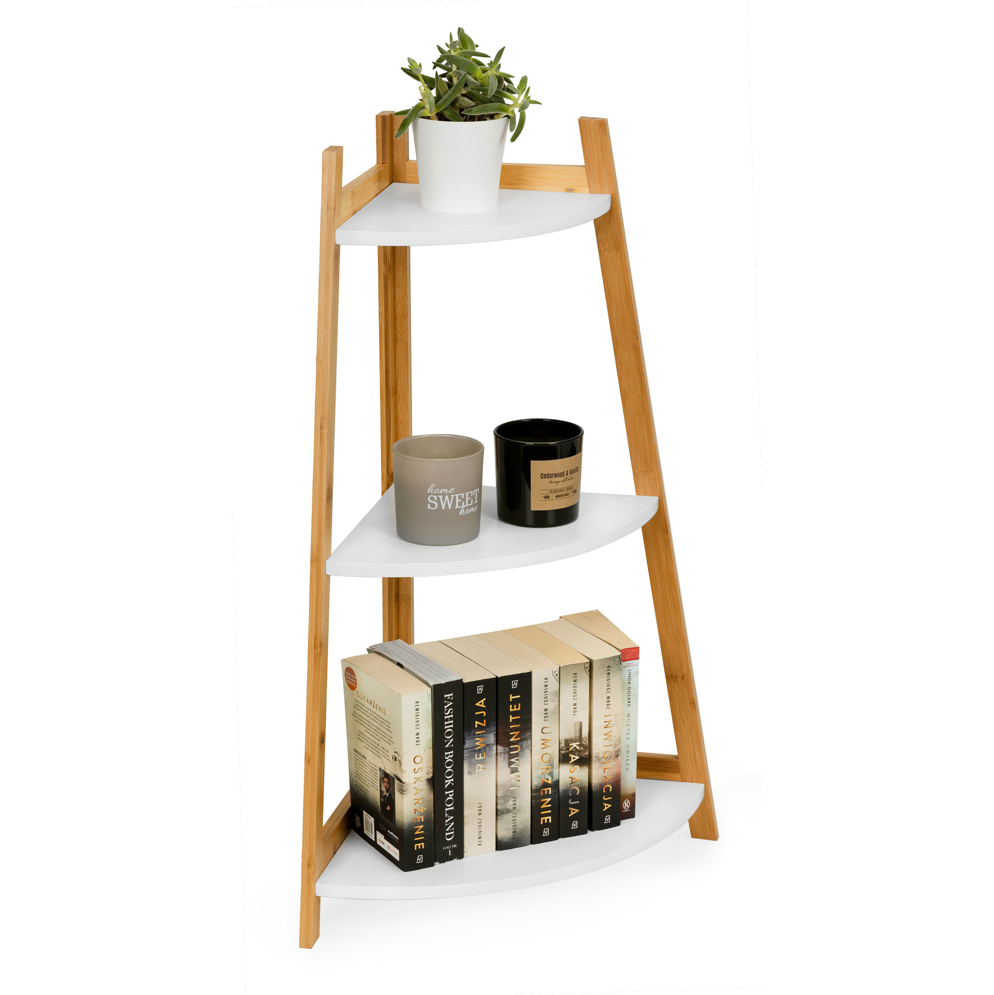 Hoekkastje - bamboe - 3 schappen - 56,5x40x84,5 cm - wit