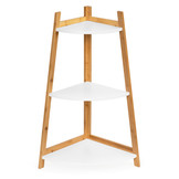 Hoekkastje - bamboe - 3 schappen - 56,5x40x84,5 cm - wit