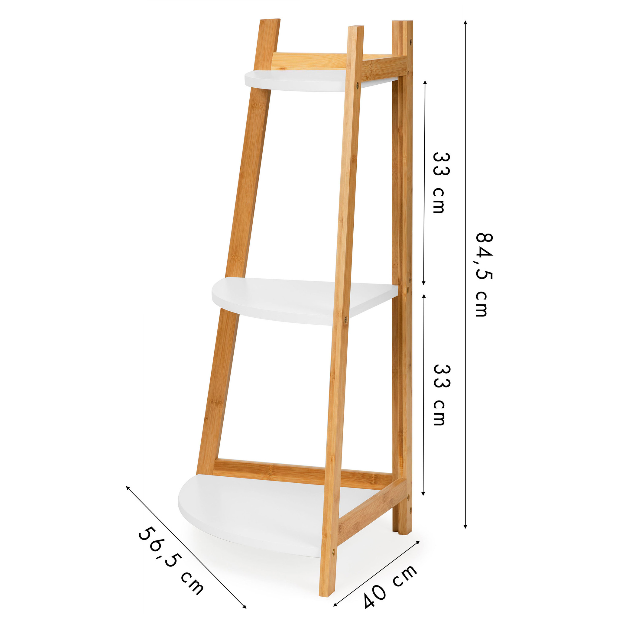 Hoekkastje - bamboe - 3 schappen - 56,5x40x84,5 cm - wit