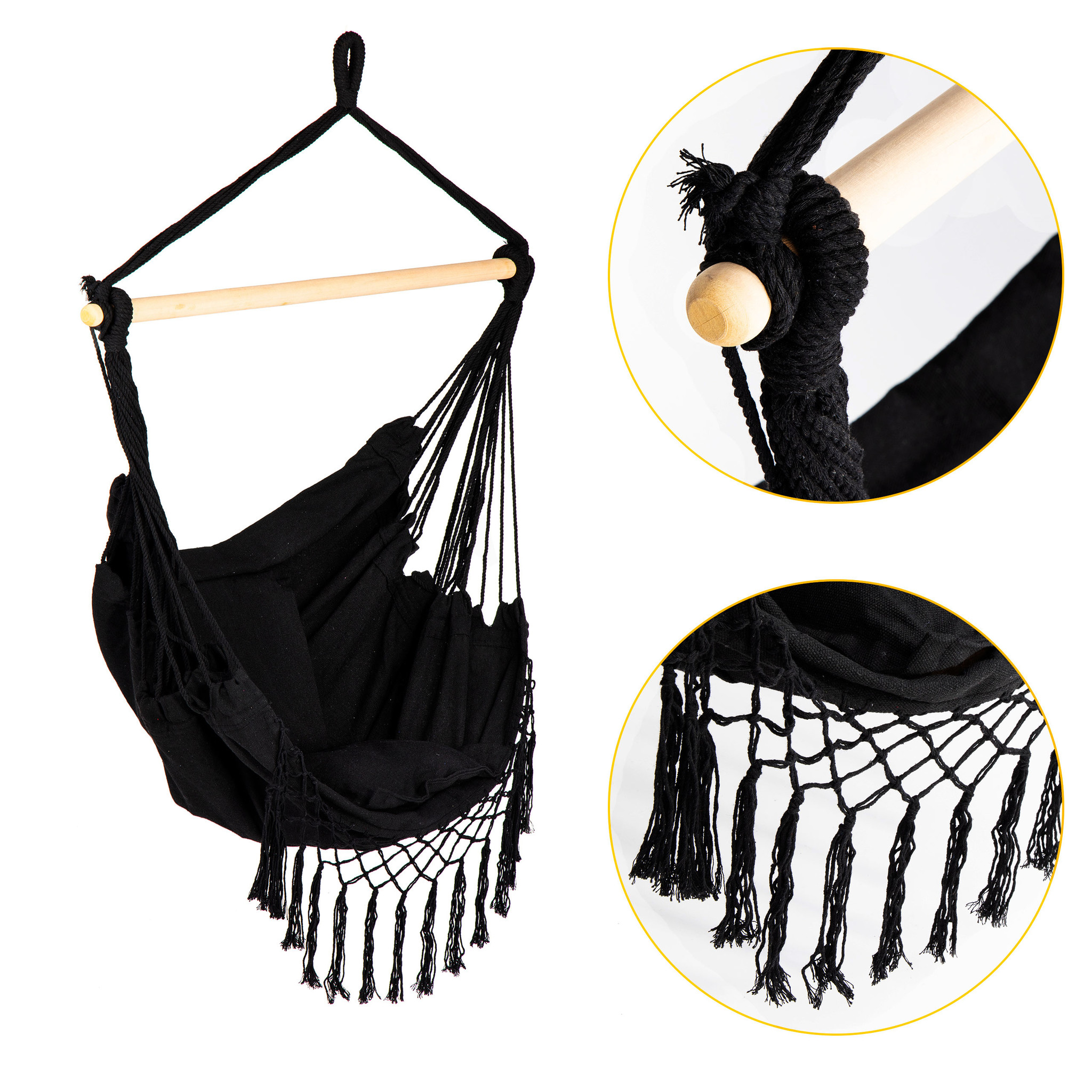 Hangstoel - met 2 kussens - katoen - tot 120 kg - zwart