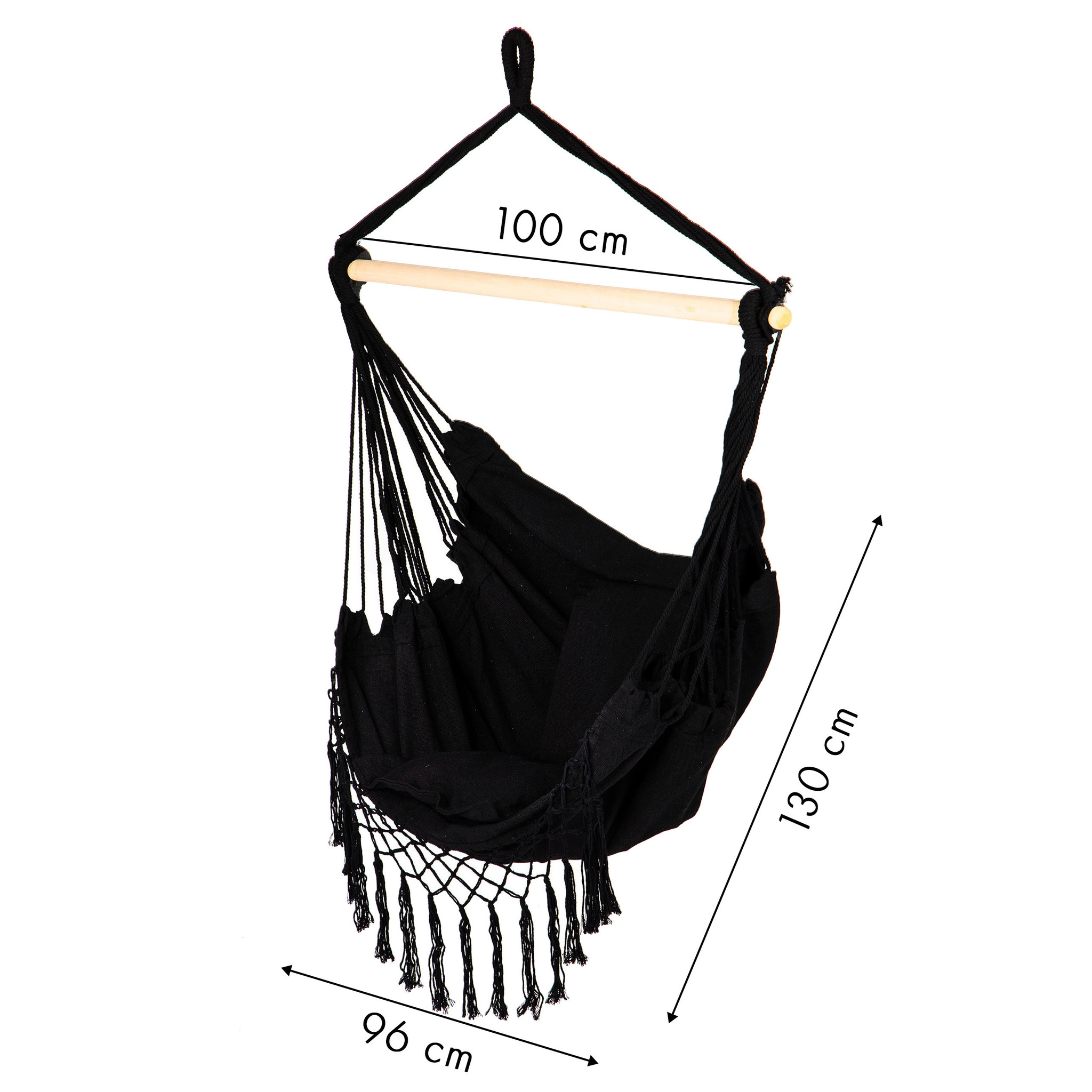 Hangstoel - met 2 kussens - katoen - tot 120 kg - zwart