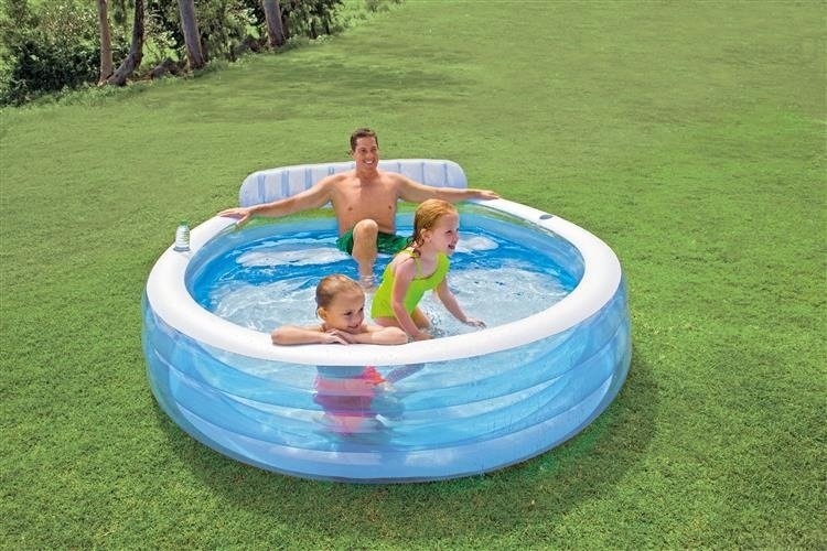 INTEX - opblaaszwembad - met zitje - ovaal - 224x216x76 cm