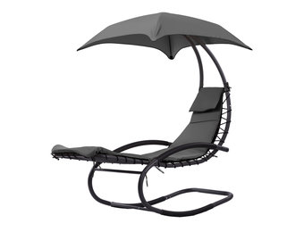 Schommelstoel tuin - ligstoel tuin - met parasol - antraciet