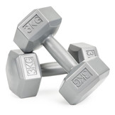 Dumbbells - gewichten set - 6 kg - 2x 3kg - zeskant - grijs